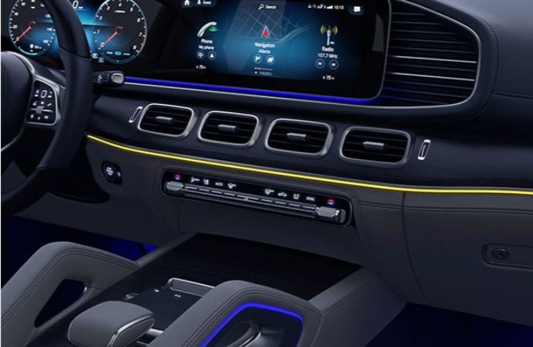 Center console and vents in a 2020 Mercedes-Benz GLS SUV